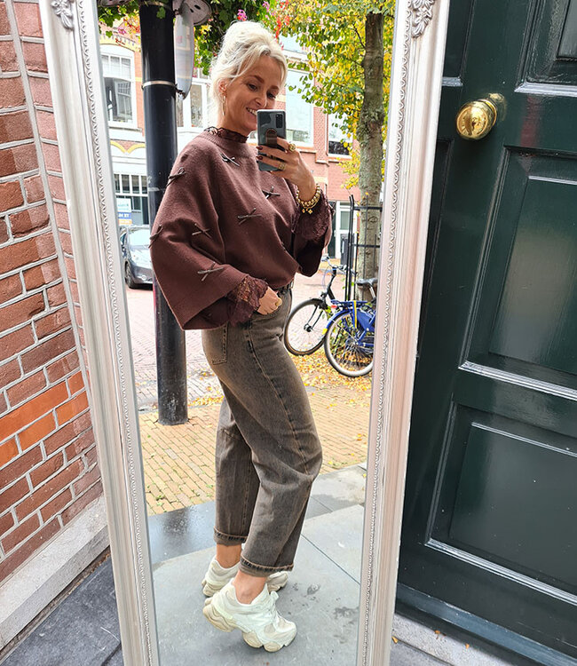 Oversized Trui met strikjes Donkerbruin