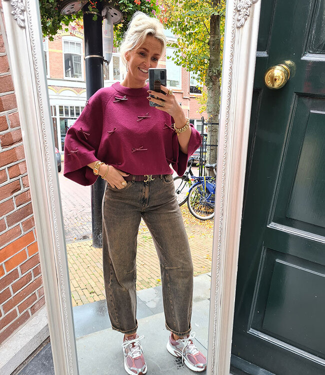 Oversized Trui met strikjes Bordeaux