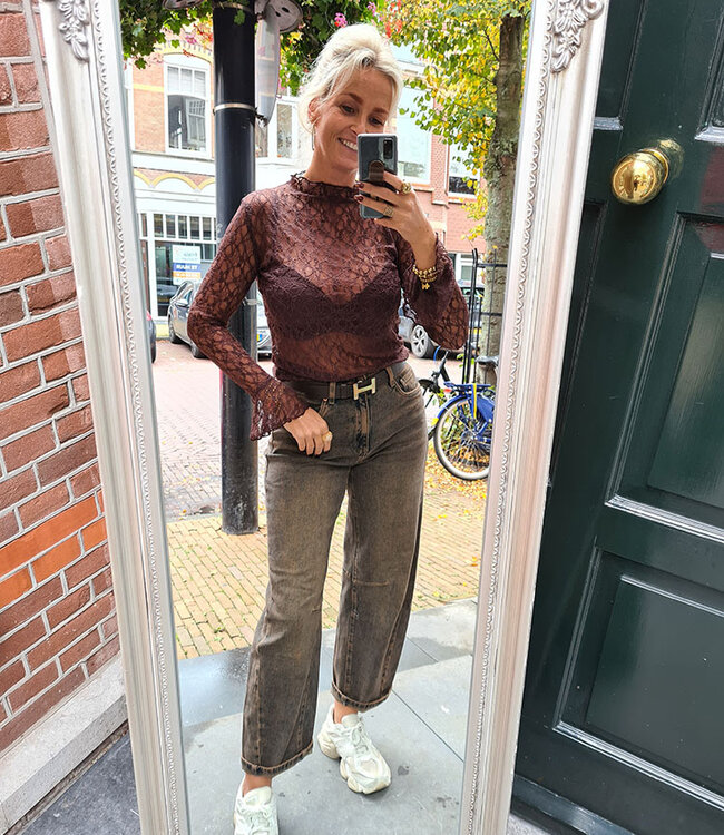 JusdePom Lace Longsleeve Donkerbruin