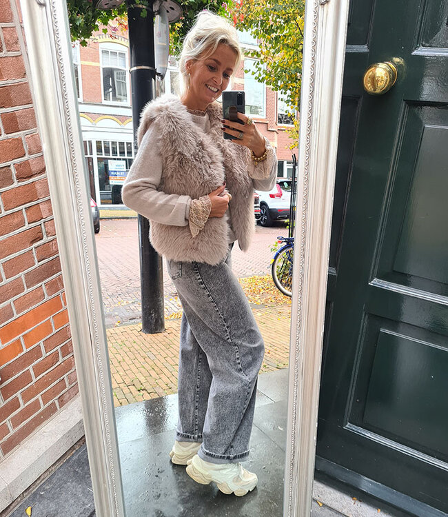 Faux Fur Gilet Licht Taupe
