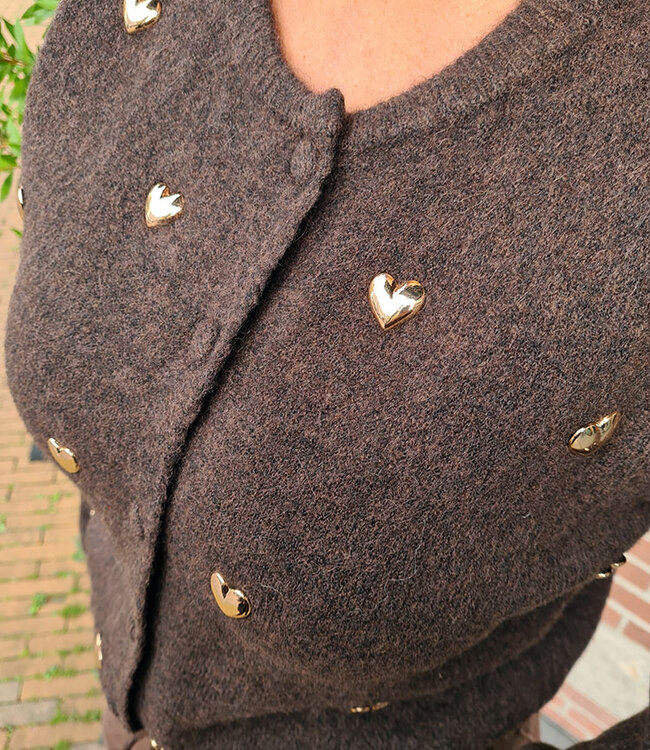Knit Vestje met Gouden Hartjes Donkerbruin