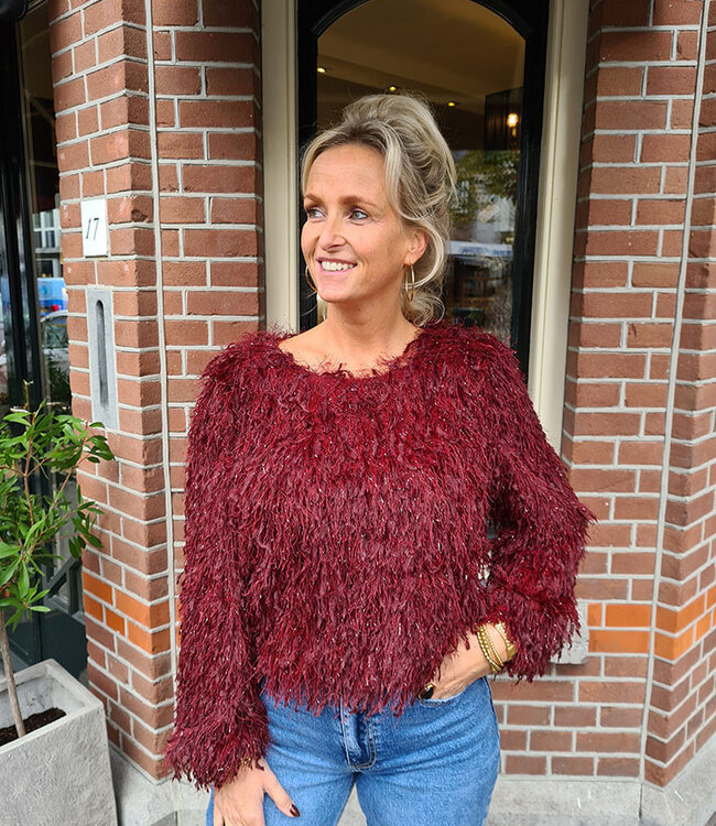 Luxe Franje Trui Shimmer Bordeaux
