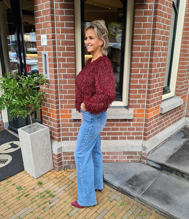 Luxe Franje Trui Shimmer Bordeaux