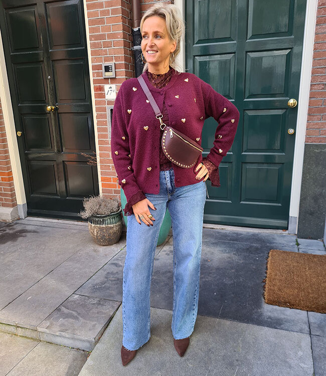 Crossbody met Studs Bordeaux