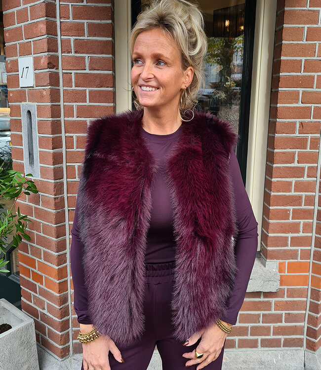 Faux Fur Gilet Gemêleerd Paars/Bordeaux