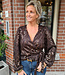 Overslag/wikkel Pailletten Blouse Donkerbruin
