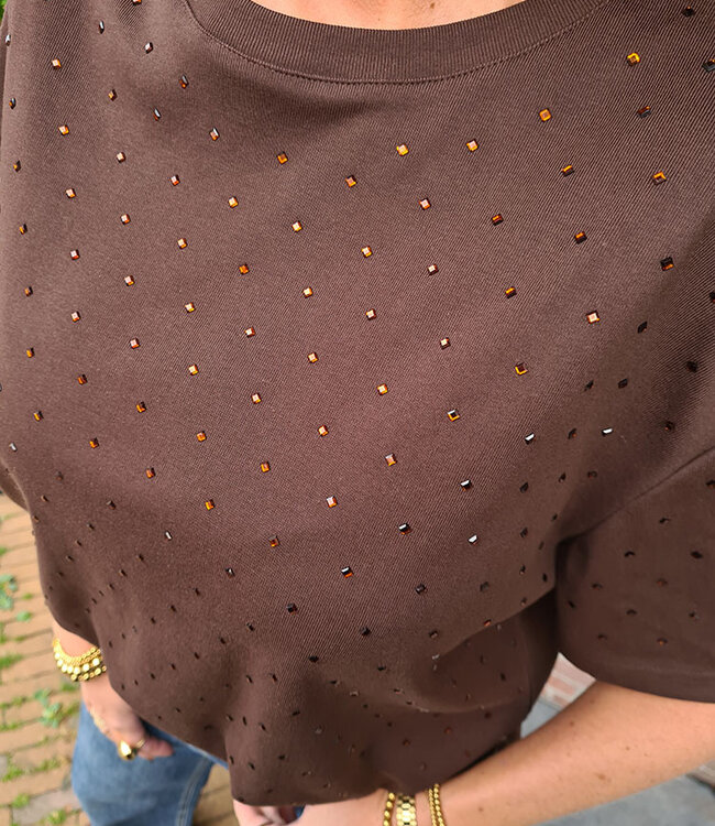 Ambika Tee Strass Donkerbruin