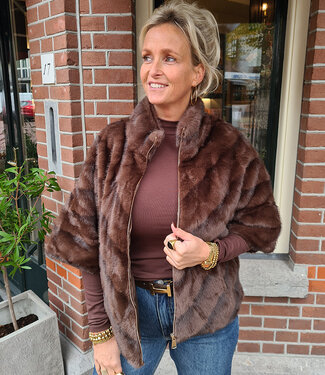 Bodywarmer Faux Fur Gemêleerd Donkerbruin