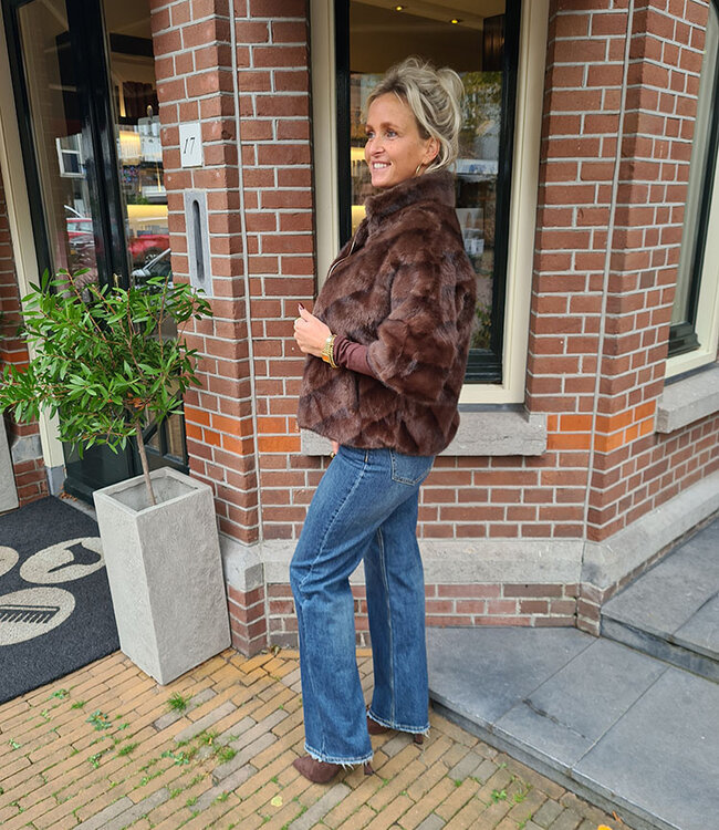 Bodywarmer Faux Fur Gemêleerd Donkerbruin