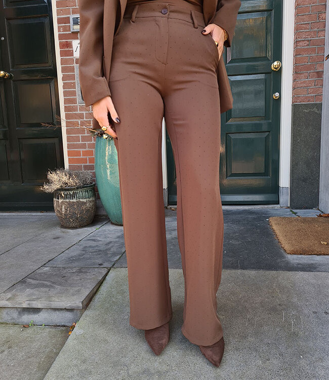 Luxe Pantalon Strass Donkerbruin