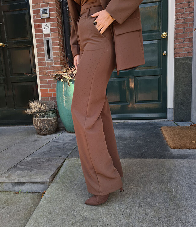 Luxe Pantalon Strass Donkerbruin