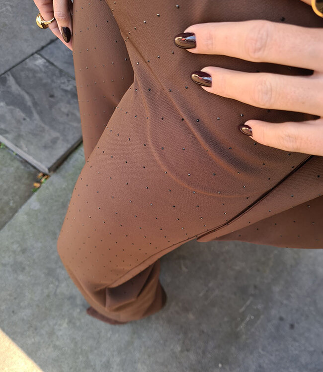 Luxe Pantalon Strass Donkerbruin