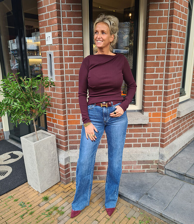 Asymmetrische Hals Longsleeve Aubergine