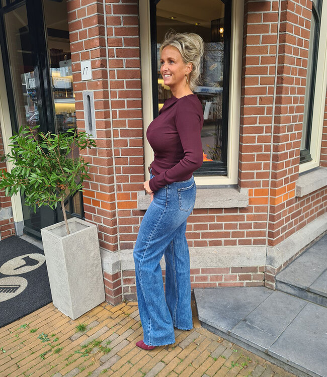 Asymmetrische Hals Longsleeve Aubergine