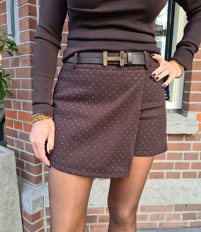 Broekrokje Tweed Strass Donkerbruin