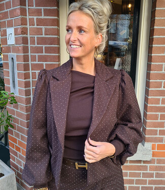 Blazer Pofmouw Tweed Strass Donkerbruin