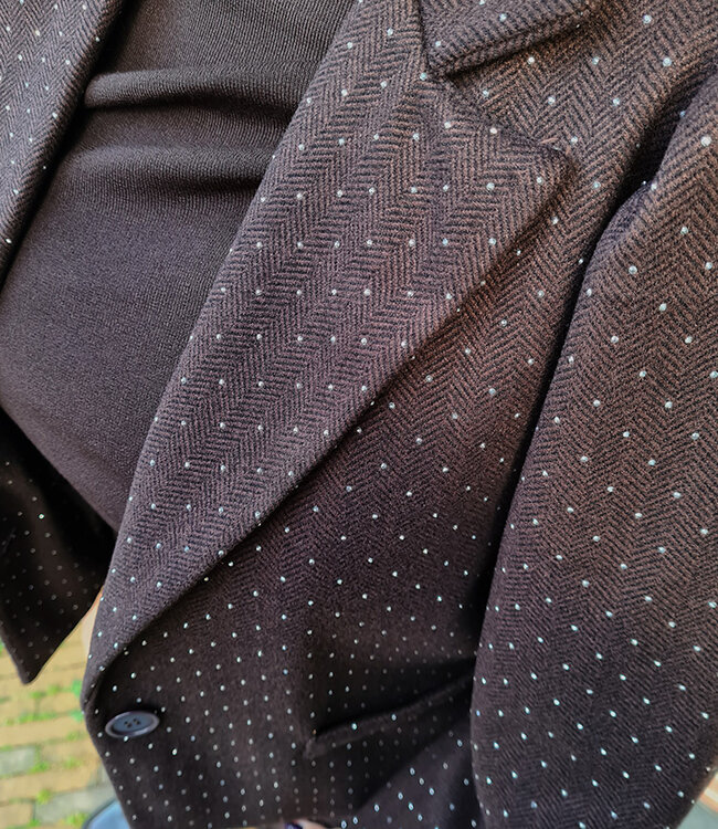 Blazer Pofmouw Tweed Strass Donkerbruin