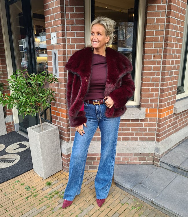 Faux Fur Short Jas Gemêleerd Bordeaux