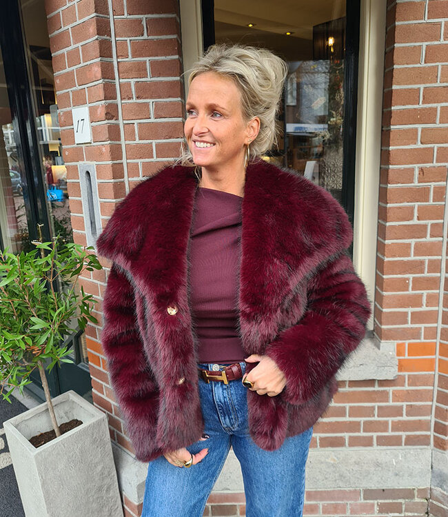 Faux Fur Short Jas Gemêleerd Bordeaux