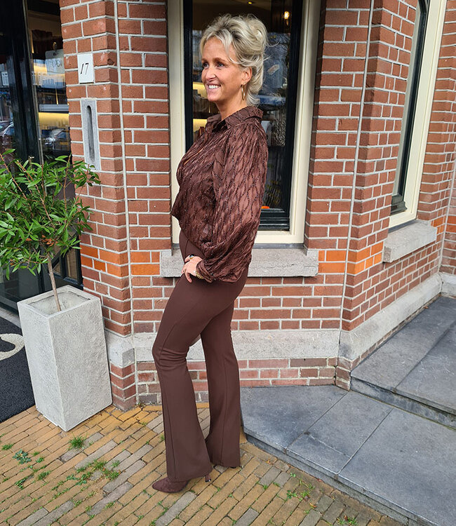 Blouse Shimmer Golvende Print Bruin