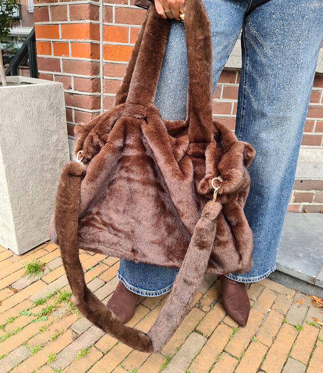 Faux Fur Shopper XL Donkerbruin