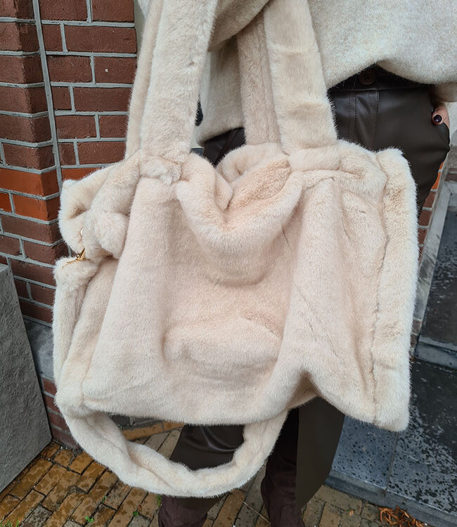 Faux Fur Shopper XL Crème
