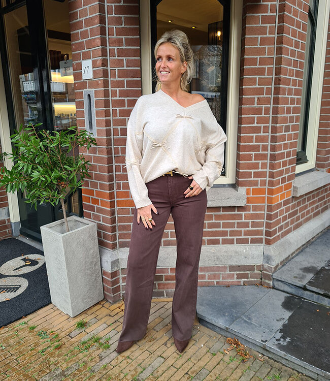 Oversized Tuniek met Strikjes Crème