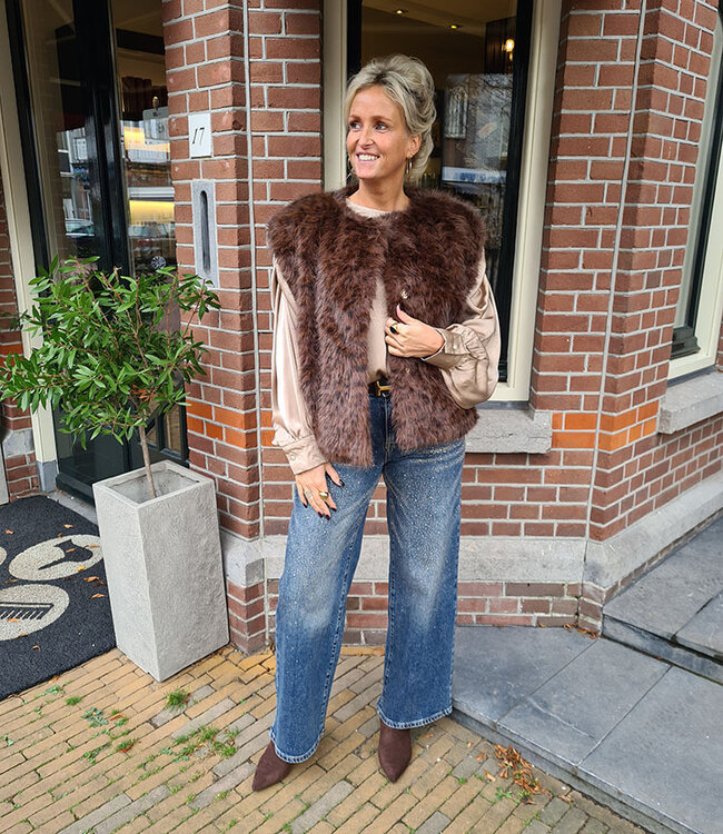 Faux Fur Gilet Leo Bruintinten