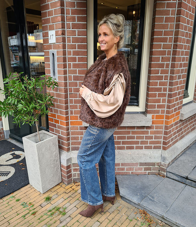 Faux Fur Gilet Leo Bruintinten