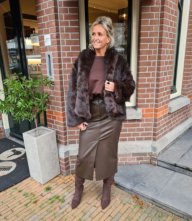 Faux Fur Jas Azzurro Donkerbruin
