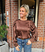 Azzurro Zijdelook Pofmouw Blouse Bruin