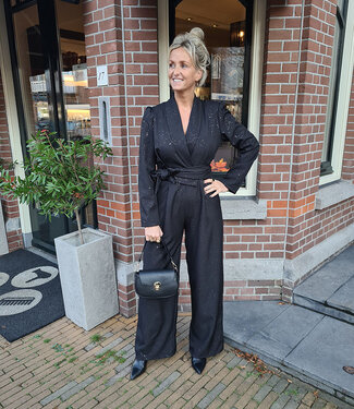 Jumpsuit Glitter met Ceintuur Zwart