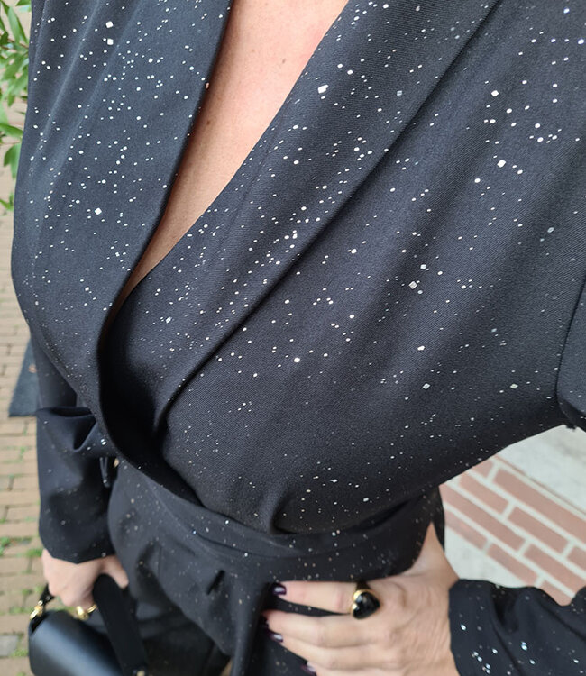 Jumpsuit Glitter met Ceintuur Zwart