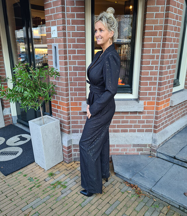 Jumpsuit Glitter met Ceintuur Zwart