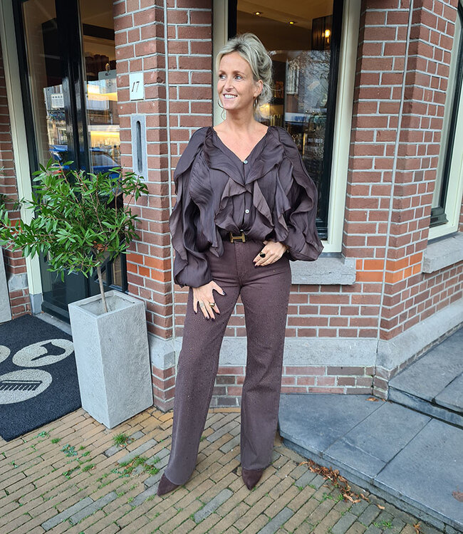 Oversized Ruffle Blouse Donkerbruin