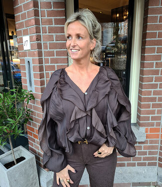 Oversized Ruffle Blouse Donkerbruin