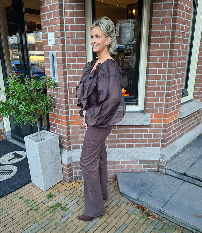 Oversized Ruffle Blouse Donkerbruin