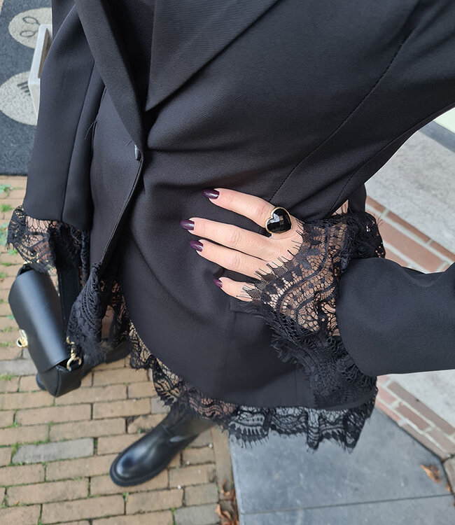Luxe Blazer met Kant Zwart
