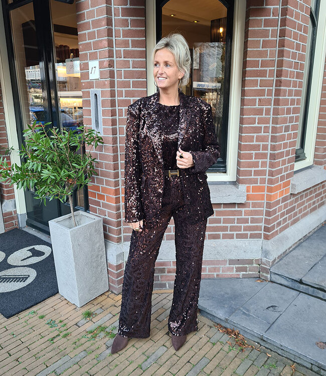 Luxe Sequin Blazer Donkerbruin