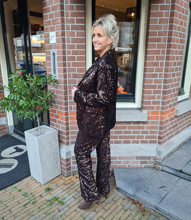Luxe Sequin Blazer Donkerbruin