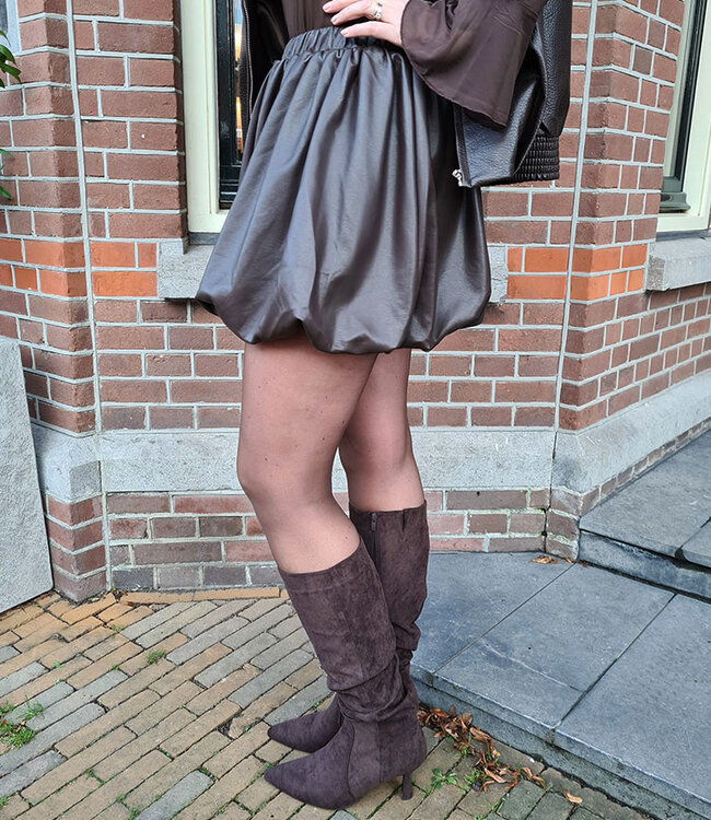 Lederlook Ballon Rokje Donkerbruin