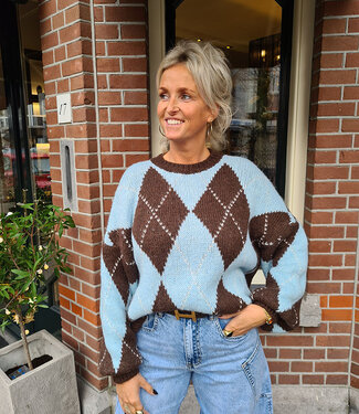 Knit Trui Ruit Lichtblauw/Donkerbruin