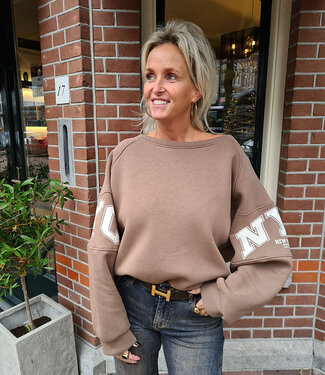 Sweater met Fleece NYC Taupe
