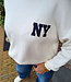 Knit Trui NY Back Print Crème/Donkerblauw