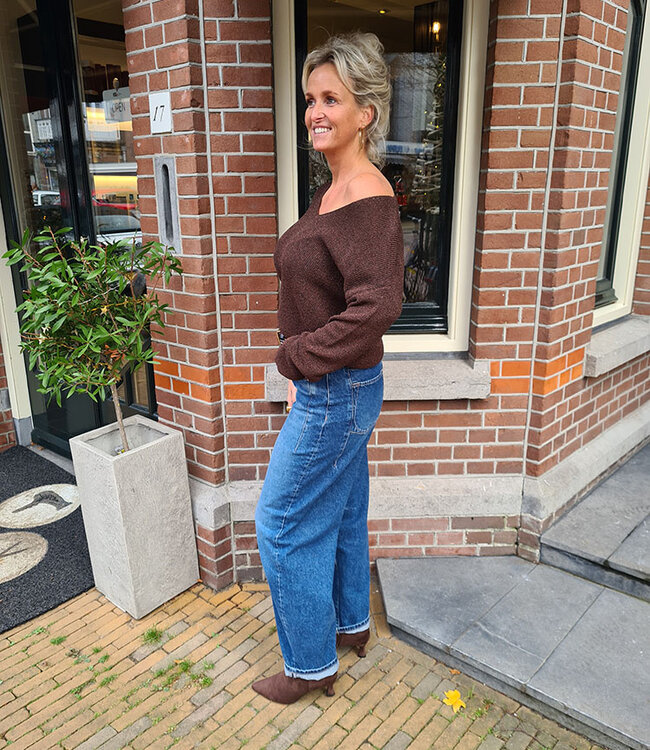 Lurex Vhals Trui Shimmer Donkerbruin
