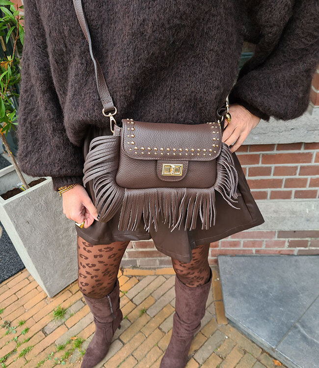 Lederen Mini Bag Franje Donkerbruin