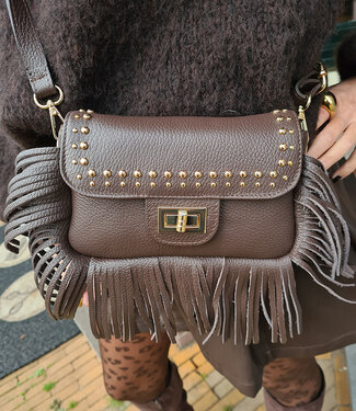 Lederen Mini Bag Franje Donkerbruin
