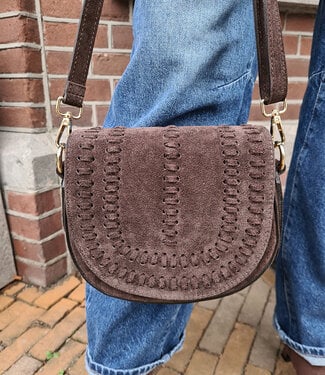 Suede Bag Gevlochten Donkerbruin