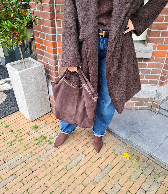 Suedebag Shopper met studs Gold