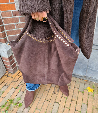 Suedebag Shopper met studs Gold